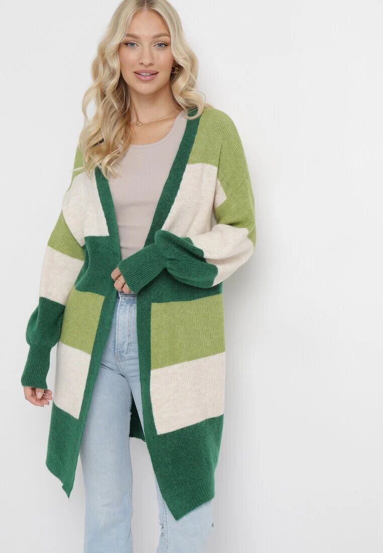 m&d fashion Cardigan Verde Lung în Dungi Amonta