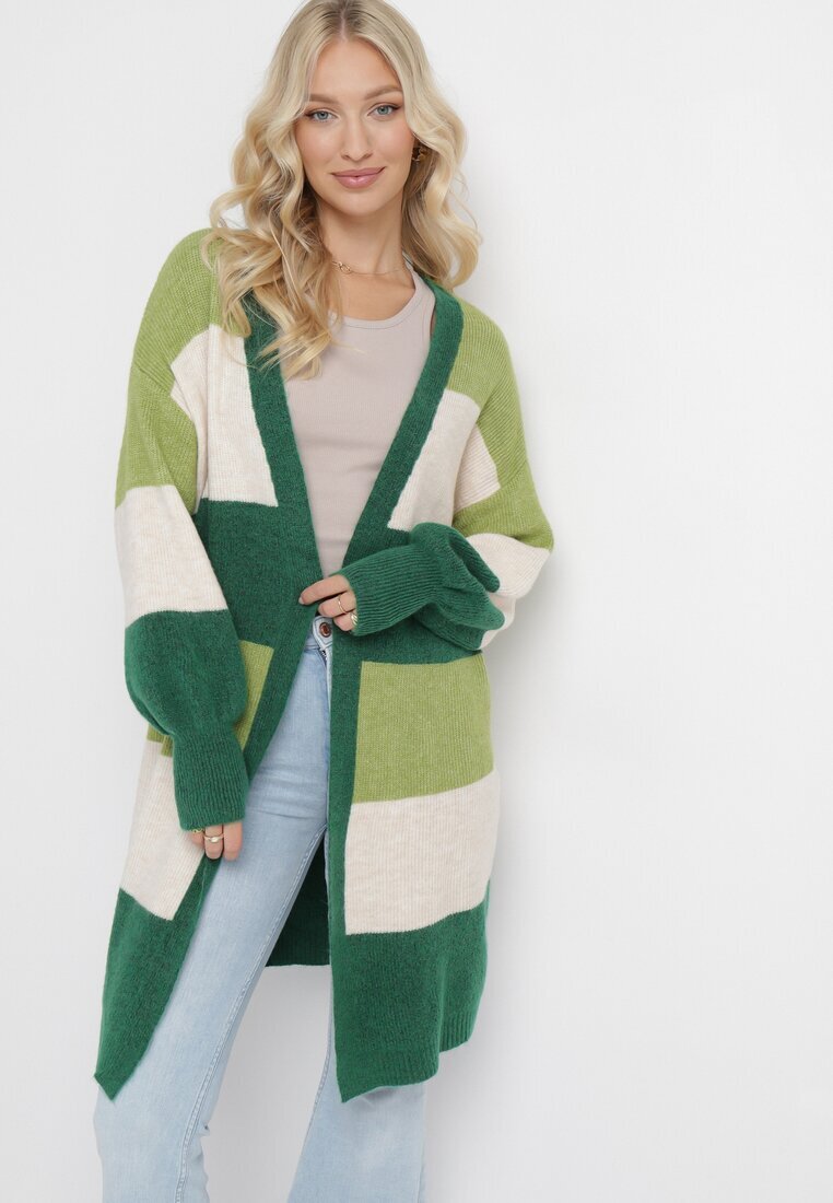 m&d fashion Cardigan Verde Lung în Dungi Amonta