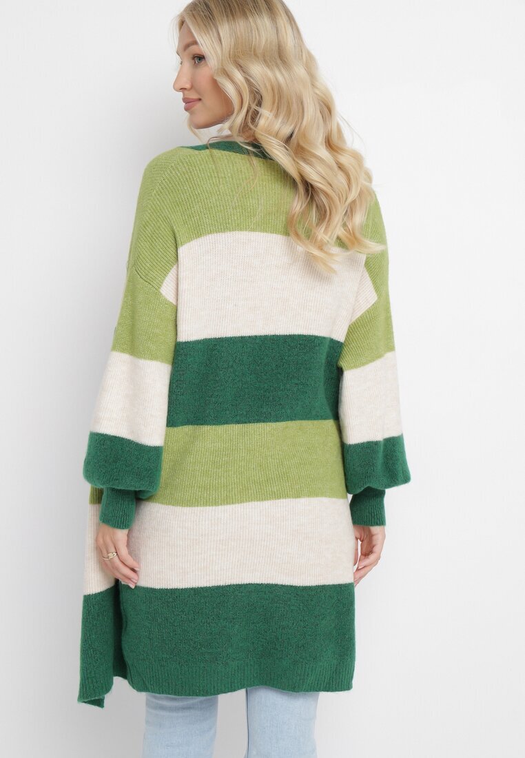 m&d fashion Cardigan Verde Lung în Dungi Amonta
