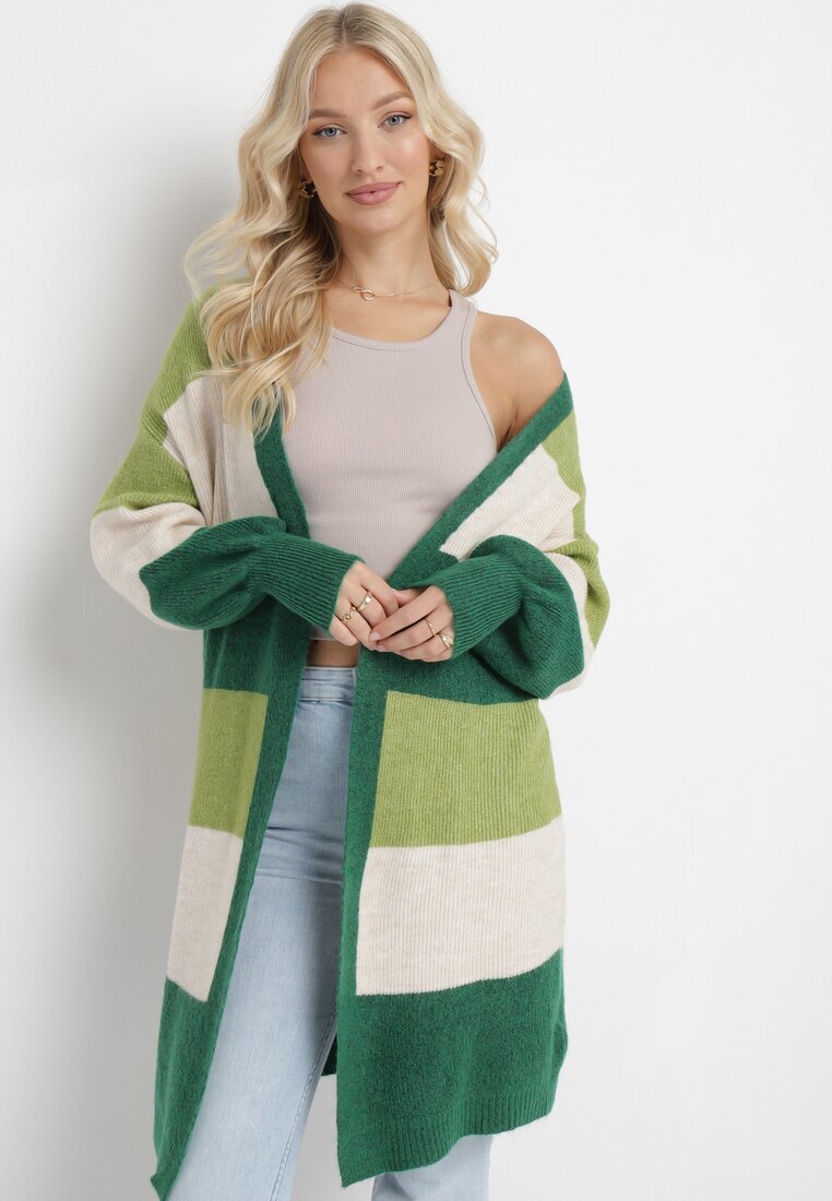 m&d fashion Cardigan Verde Lung în Dungi Amonta