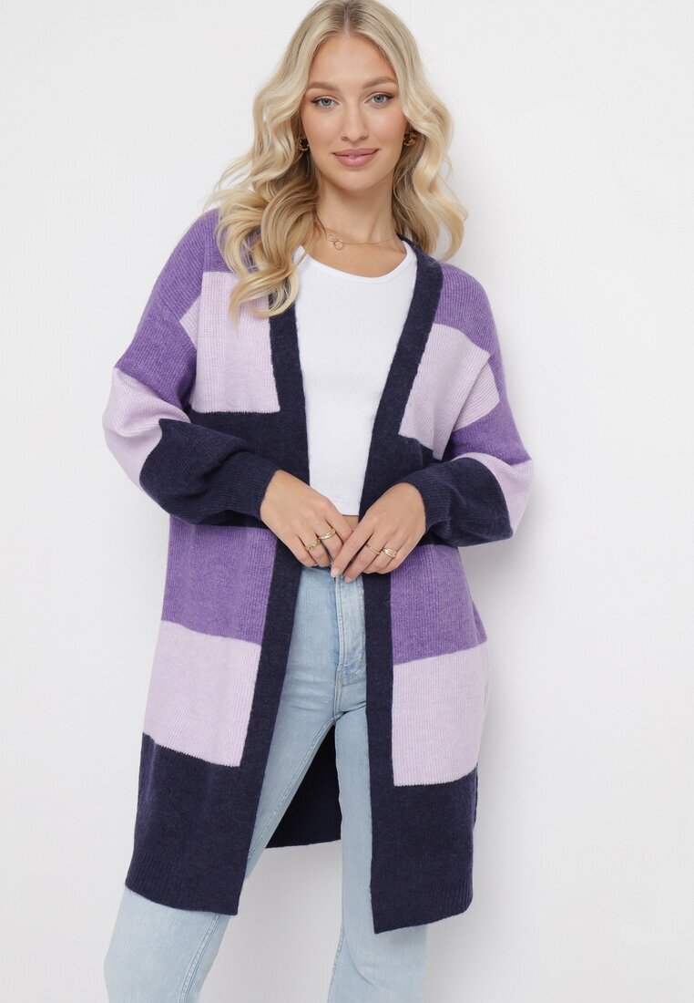 m&d fashion Cardigan Violet Lung în dungi Amonta