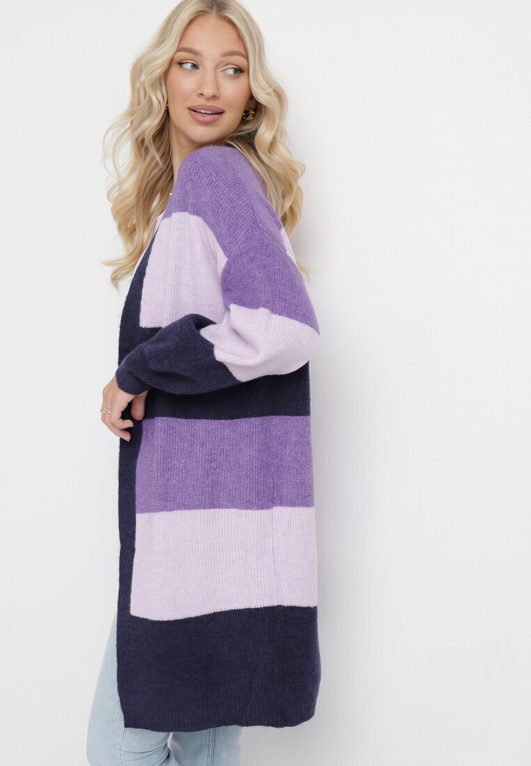 m&d fashion Cardigan Violet Lung în dungi Amonta