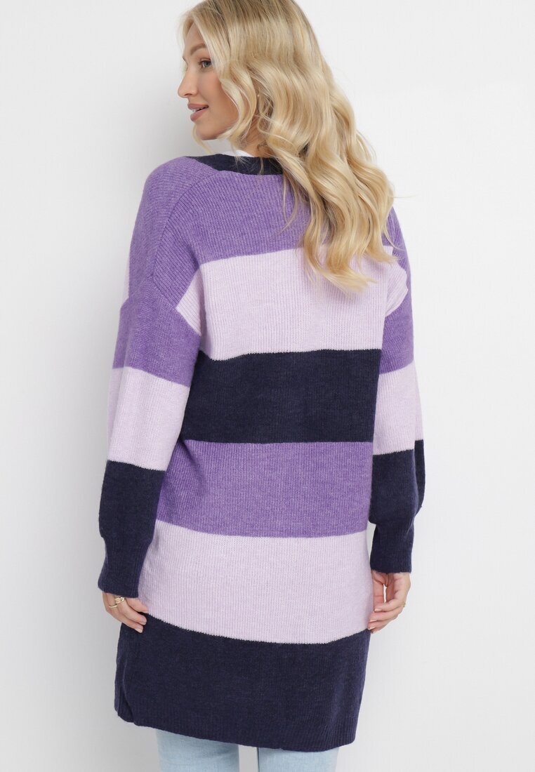 m&d fashion Cardigan Violet Lung în dungi Amonta