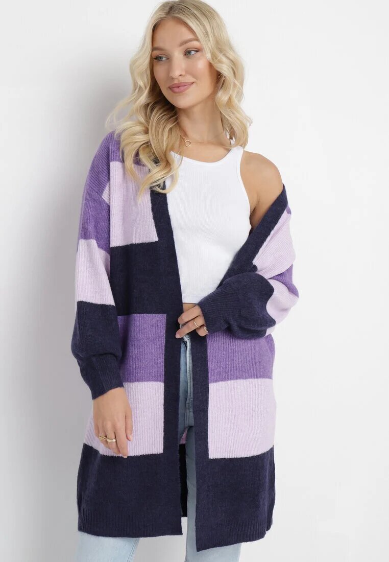 m&d fashion Cardigan Violet Lung în dungi Amonta