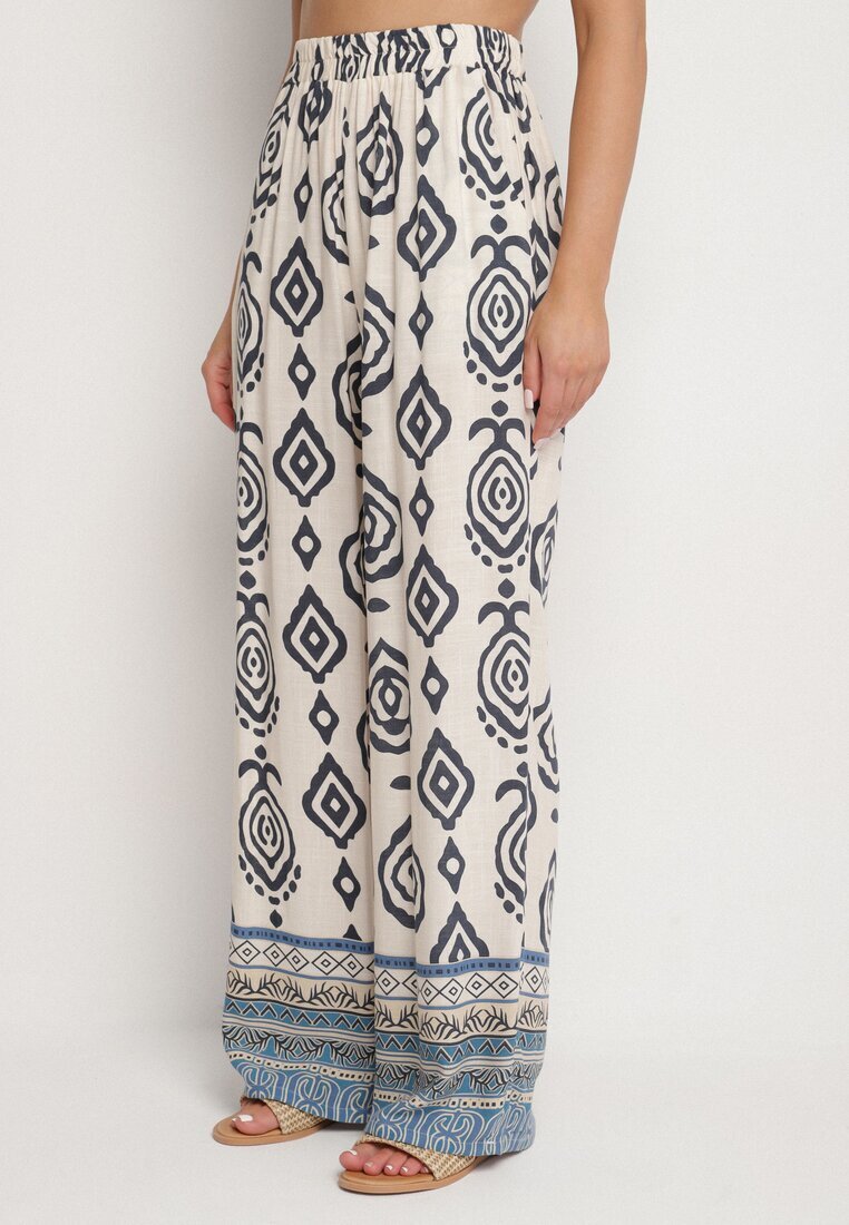 m&d fashion Compleu din viscoză Albastru Bluză și Pantaloni largi cu model Boho Jelkio