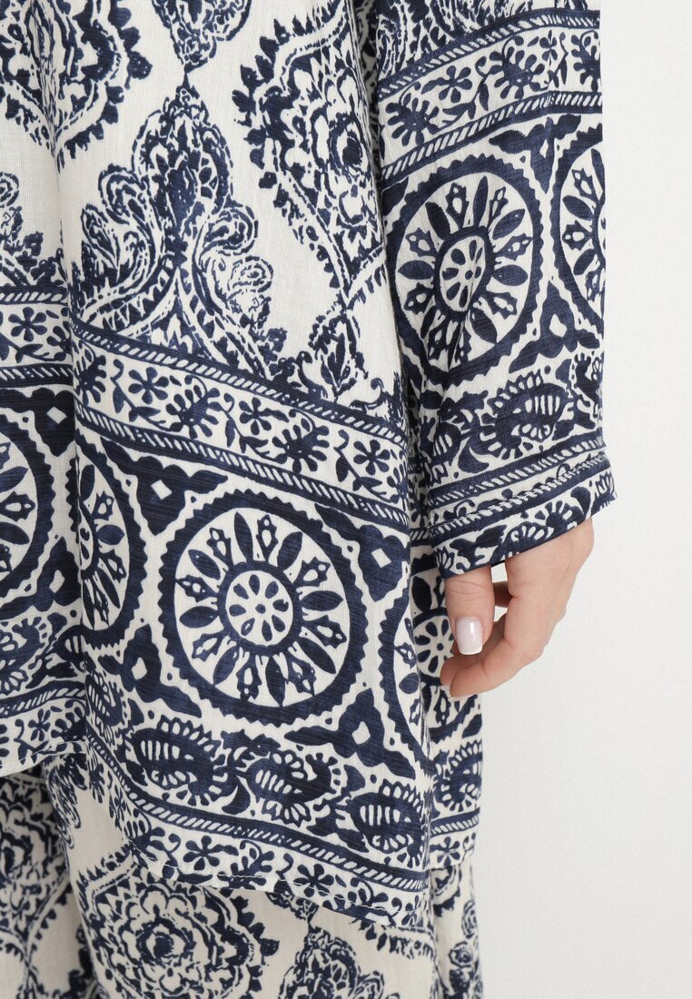 m&d fashion Compleu oversize bleumarin cu viscoză cu model etnic Pantaloni largi și Cămașă Nilamiella