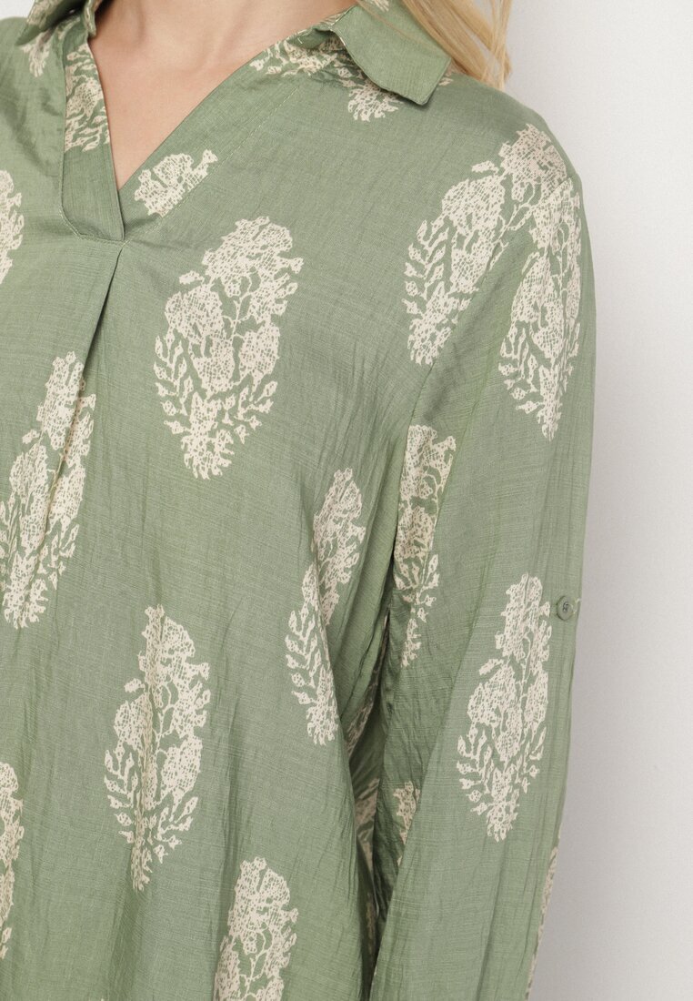 m&d fashion Compleu Verde Stil Boho Oversize Cămașă lungă și Pantaloni largi Meppina