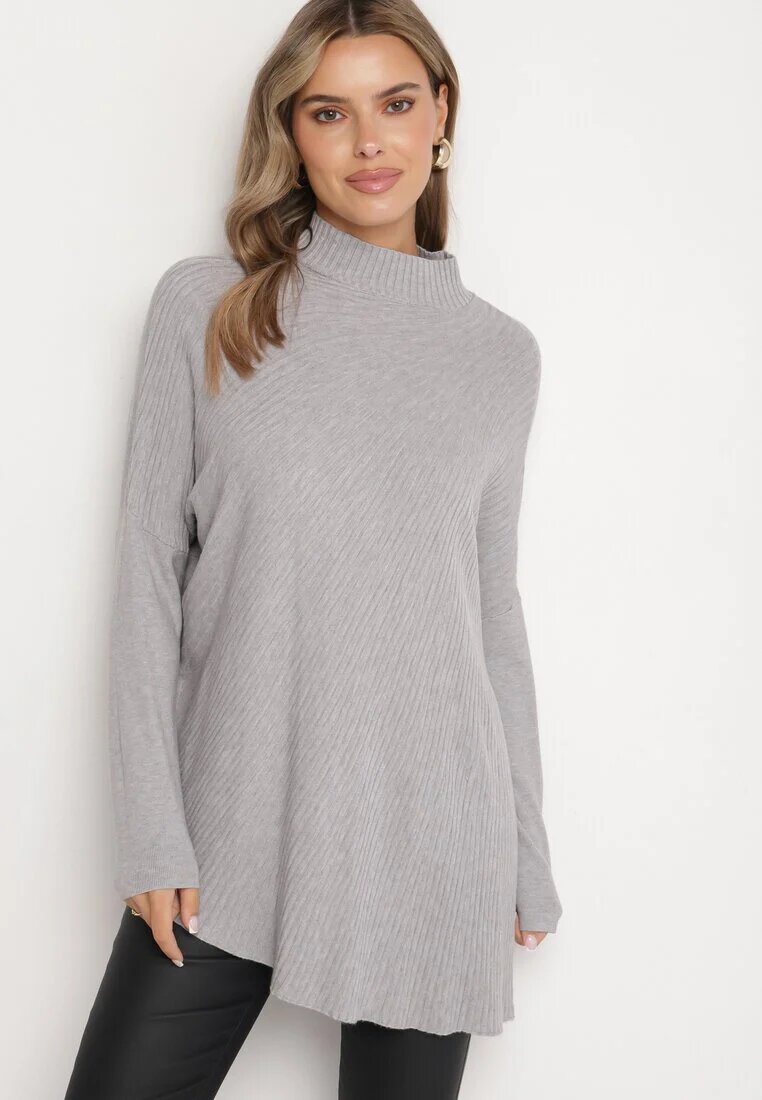 m&d fashion Maletă Gri deschis cu Vâscoză cu Croială Asimetrică și Mâneci tip liliac Reandriael