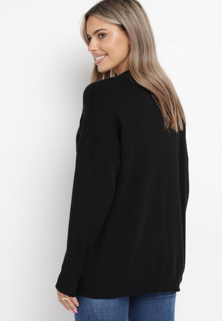 m&d fashion Pulover Negru Clasic cu decolteu în V cu mânecă lungă Eusebio