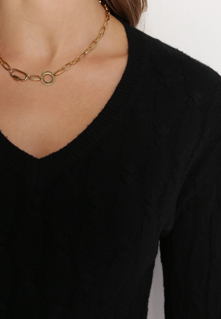 m&d fashion Pulover Negru cu torsadă și decolteu triunghiular Goldria