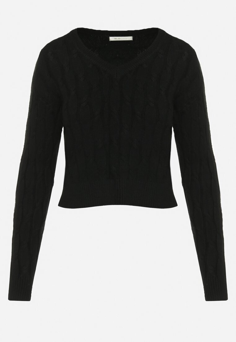 m&d fashion Pulover Negru cu torsadă și decolteu triunghiular Goldria