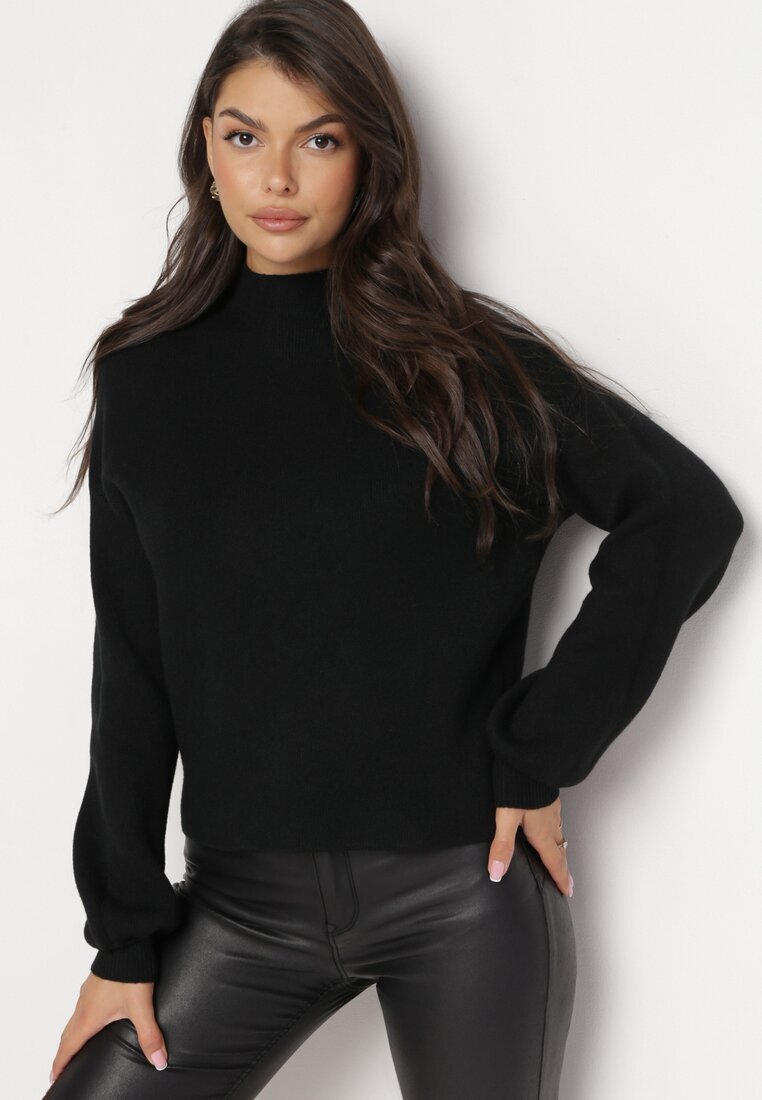 m&d fashion Pulover Negru Simplu cu Guler rulat Swenua