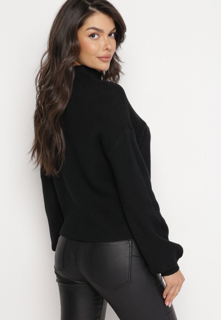 m&d fashion Pulover Negru Simplu cu Guler rulat Swenua