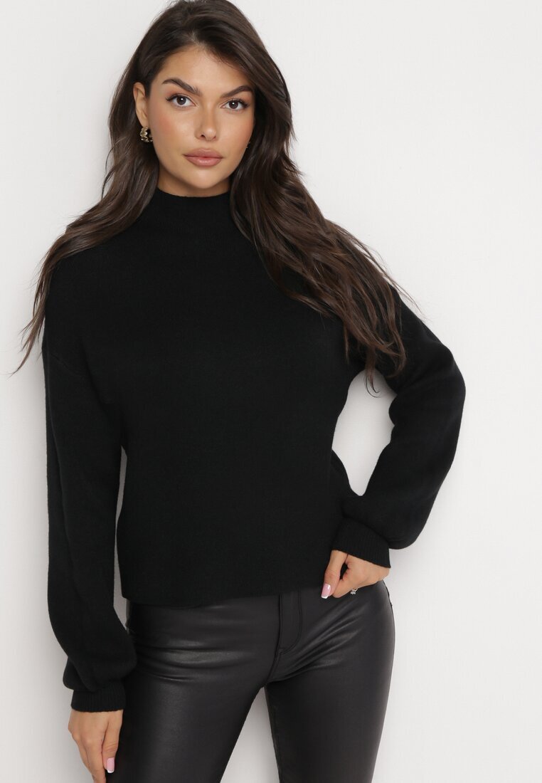 m&d fashion Pulover Negru Simplu cu Guler rulat Swenua