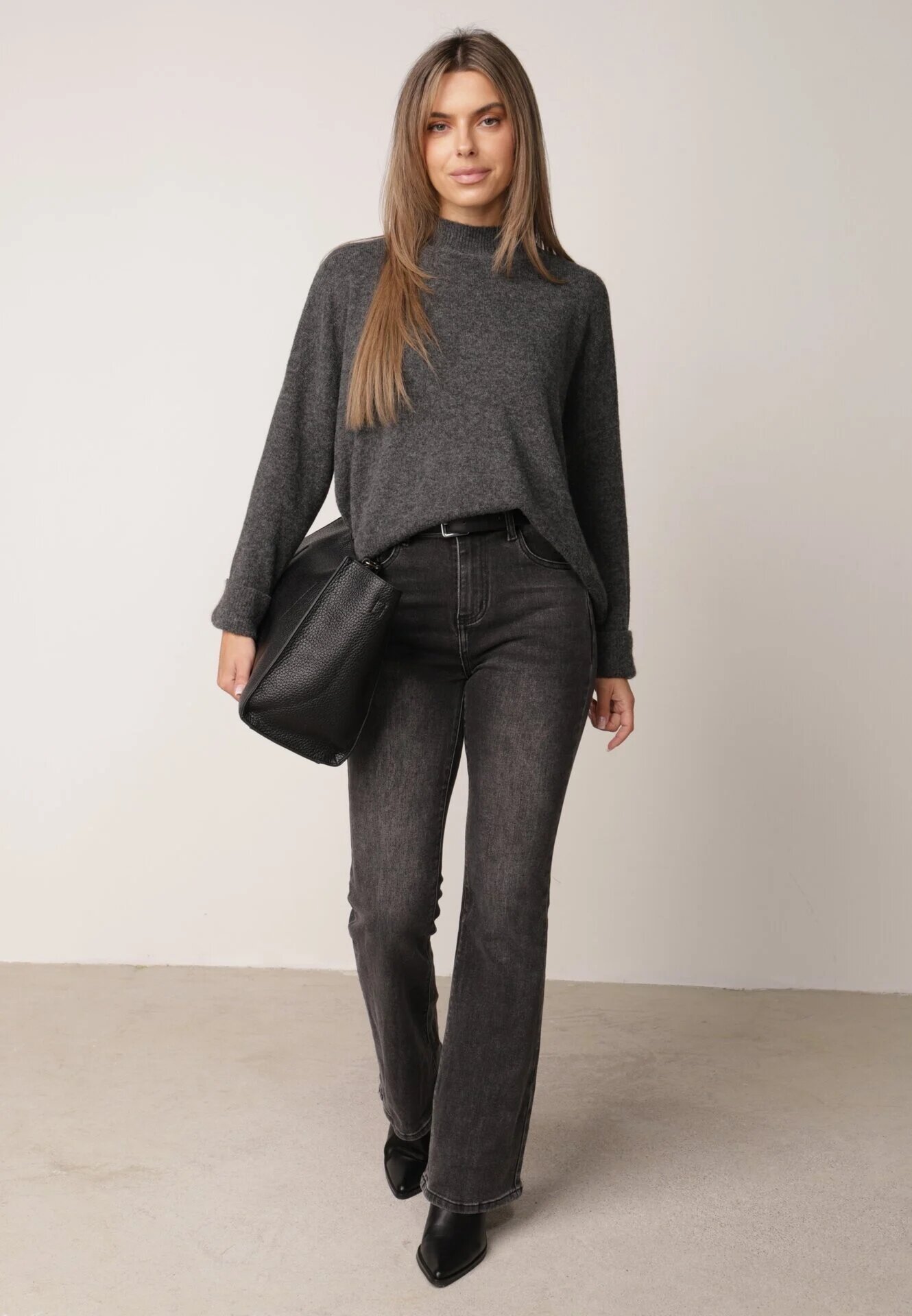 m&d fashion Pulover oversize cu adaos de lână cu guler înalt și manșete întoarse Jalowia Gri închis