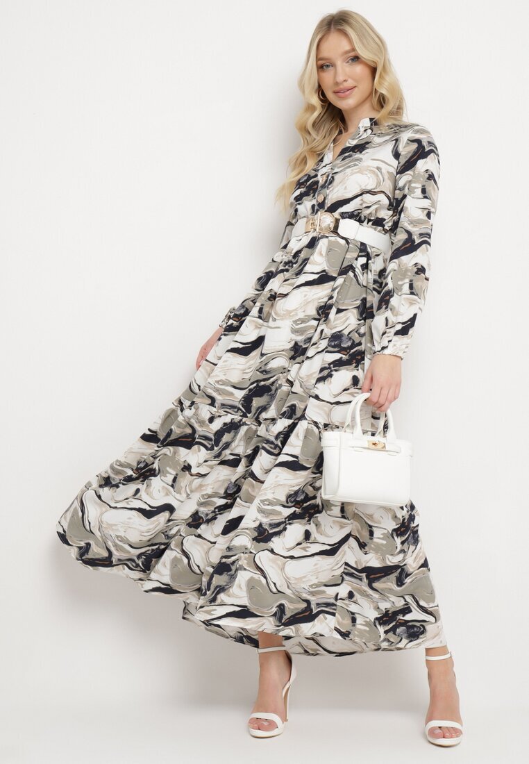 m&d fashion Rochie Albă Evazată cu Model Abstract Alusima