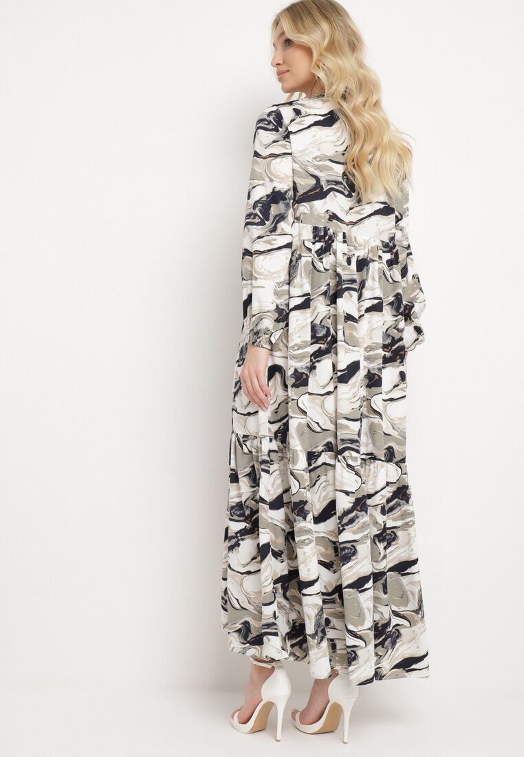 m&d fashion Rochie Albă Evazată cu Model Abstract Alusima