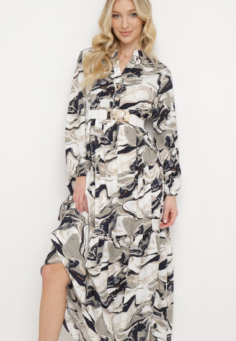 m&d fashion Rochie Albă Evazată cu Model Abstract Alusima
