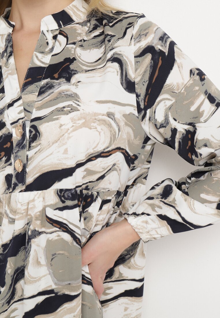 m&d fashion Rochie Albă Evazată cu Model Abstract Alusima