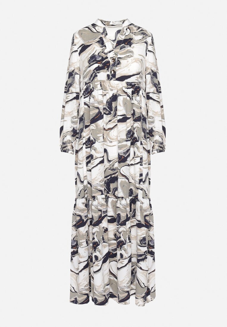 m&d fashion Rochie Albă Evazată cu Model Abstract Alusima