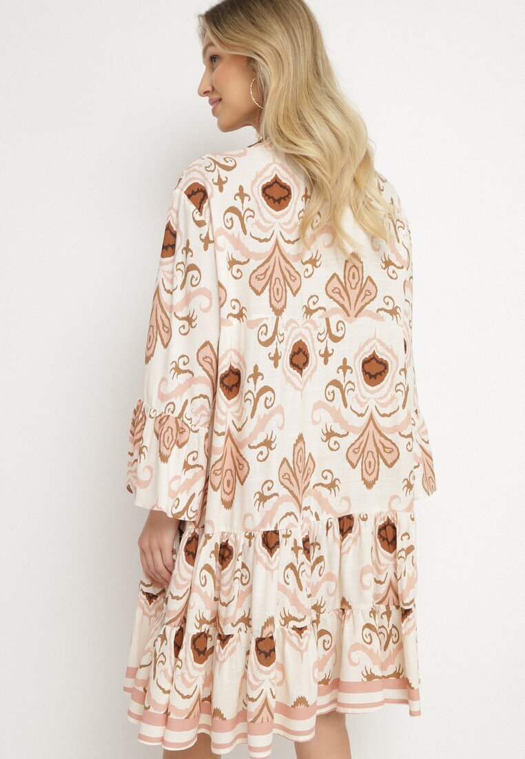 m&d fashion Rochie Bej deschis din viscoză cu croială evazată și model ornamental Paisley