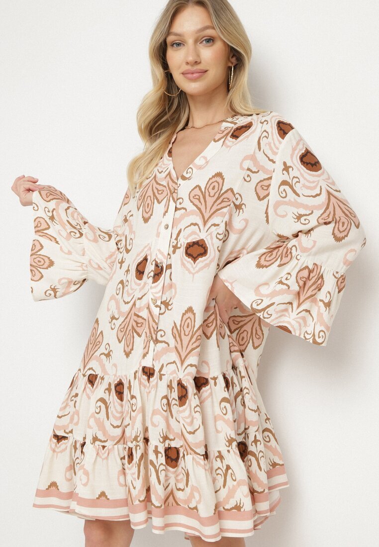 m&d fashion Rochie Bej deschis din viscoză cu croială evazată și model ornamental Paisley