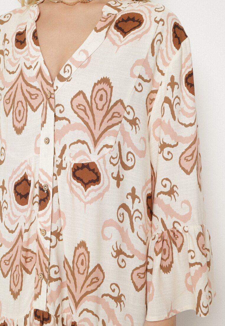 m&d fashion Rochie Bej deschis din viscoză cu croială evazată și model ornamental Paisley