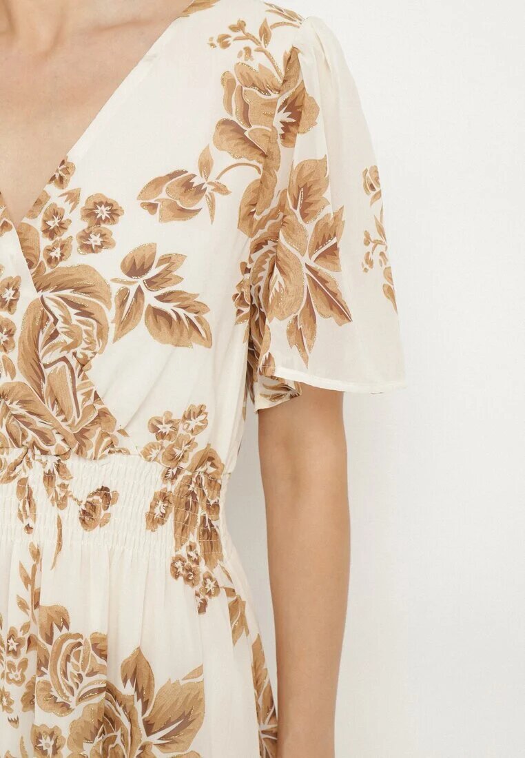 m&d fashion Rochie bej deschis florală cu croială evazată și legătură Raloiti