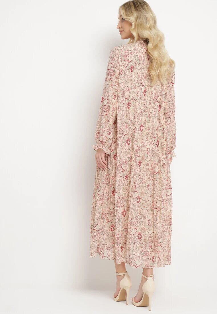 m&d fashion Rochie bej deschisă Plisată cu croială evazată cu imprimeu Paisley cu legătură la decolteu Rosamuna