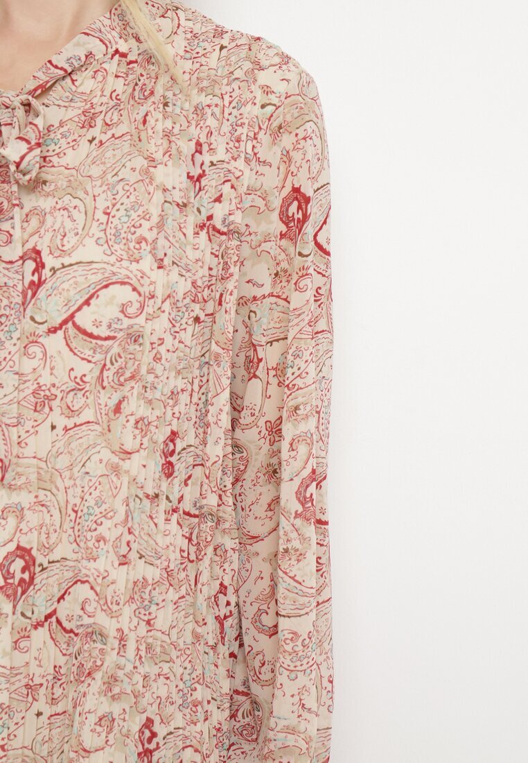 m&d fashion Rochie bej deschisă Plisată cu croială evazată cu imprimeu Paisley cu legătură la decolteu Rosamuna