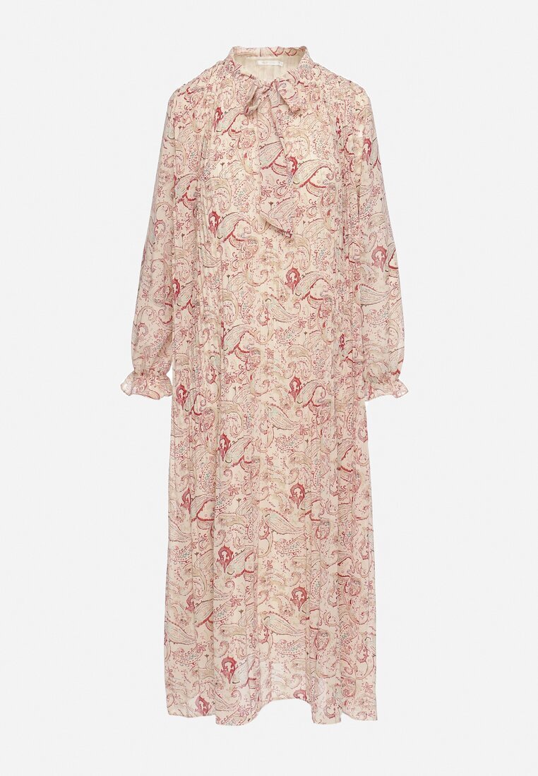 m&d fashion Rochie bej deschisă Plisată cu croială evazată cu imprimeu Paisley cu legătură la decolteu Rosamuna