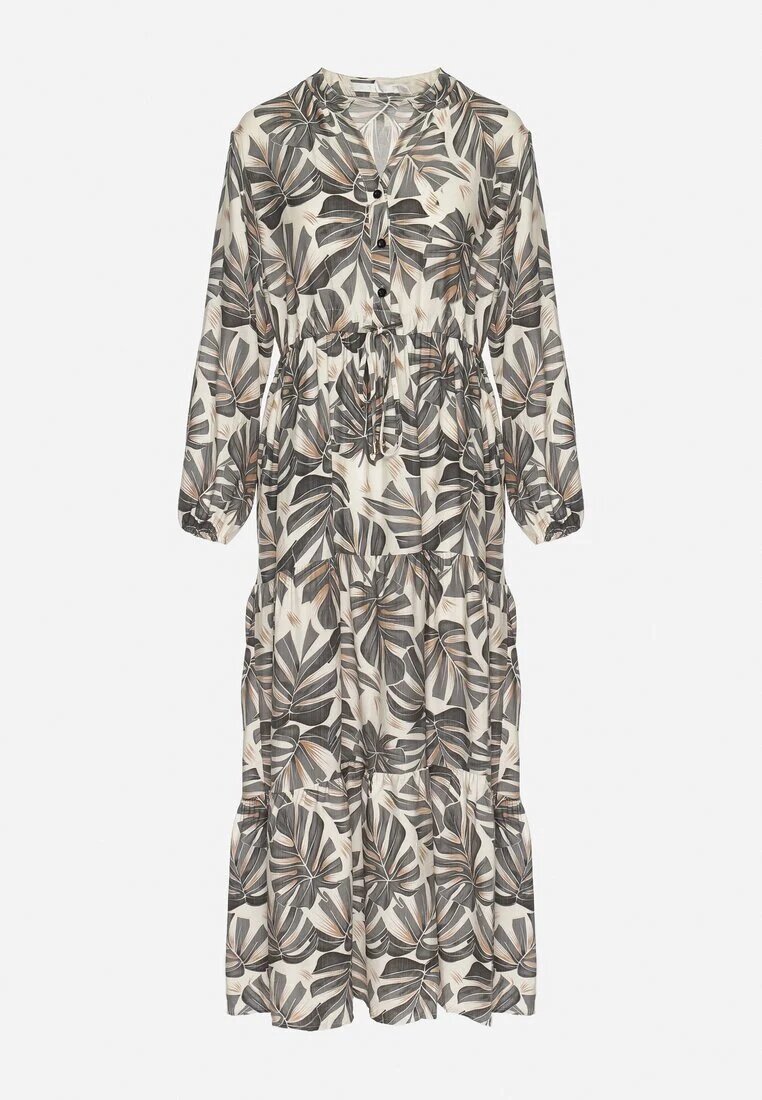 m&d fashion Rochie bej-gri cu vâscoză cu croi evazat cu motiv floral Edionilira