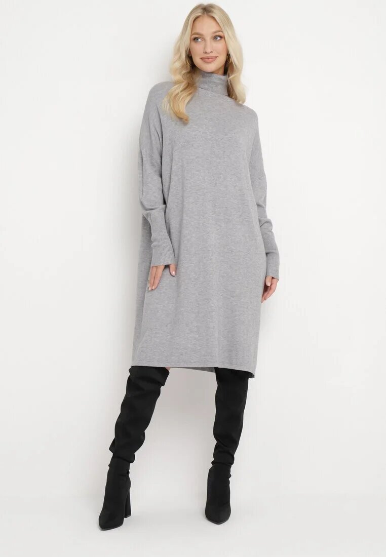 m&d fashion Rochie Cutie Gri cu Guler Înalt și Mânecă Lungă Blinne