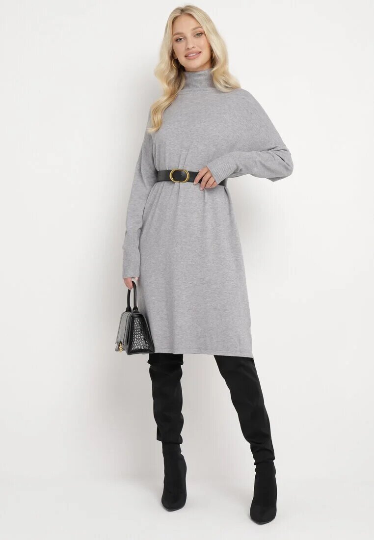 m&d fashion Rochie Cutie Gri cu Guler Înalt și Mânecă Lungă Blinne