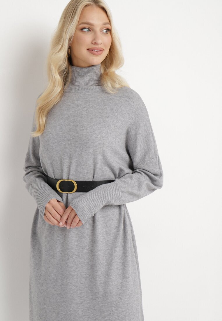 m&d fashion Rochie Cutie Gri cu Guler Înalt și Mânecă Lungă Blinne