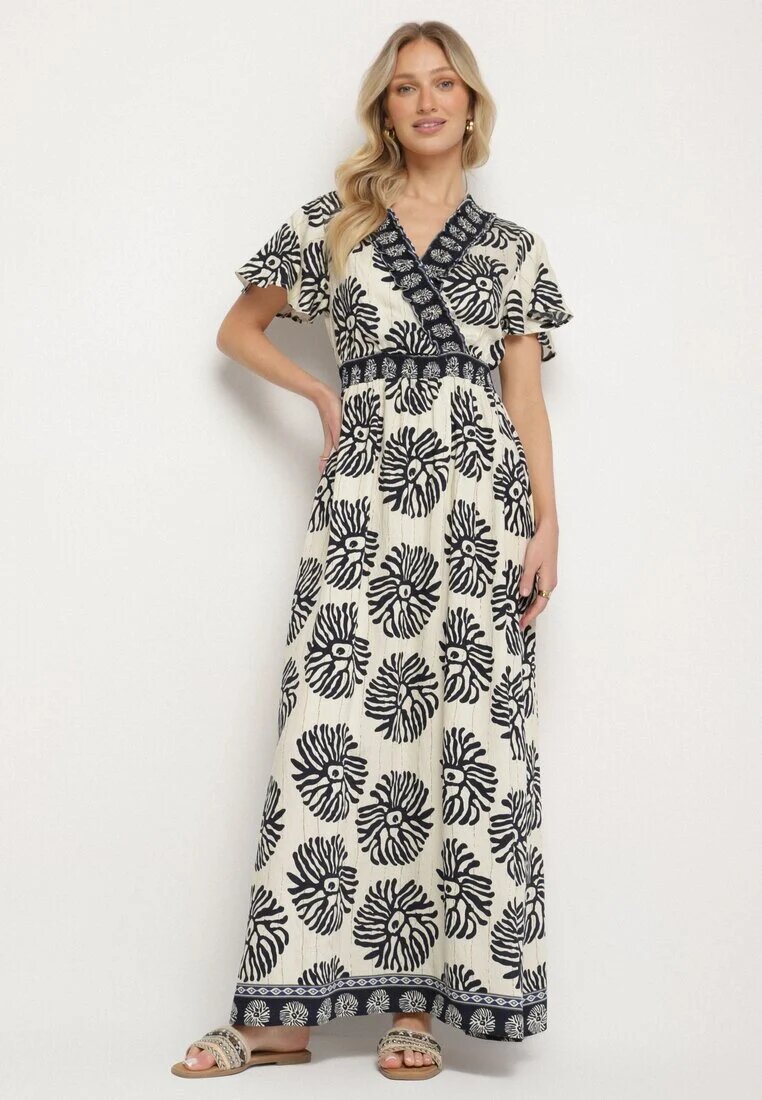m&d fashion Rochie de viscoză albastră cloș cu decolteu petrecut cu model boho Paldena