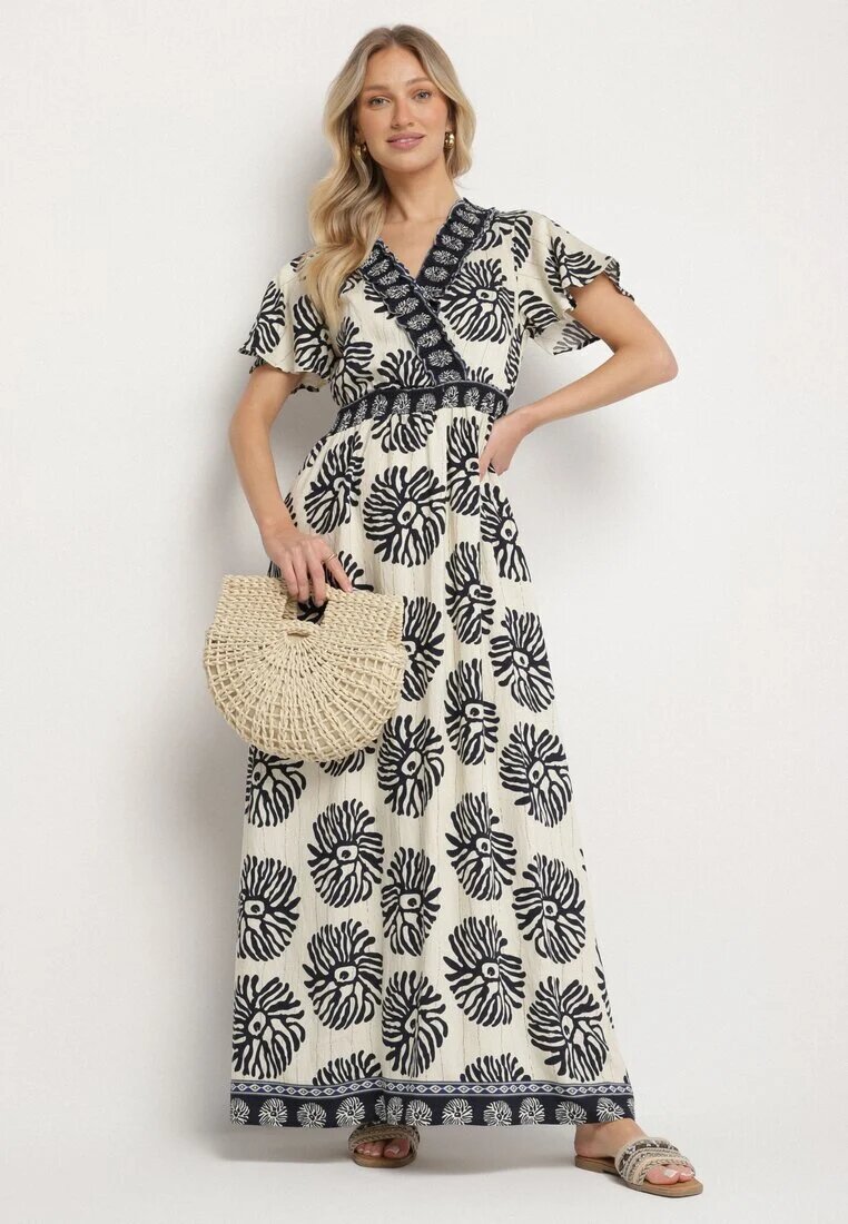 m&d fashion Rochie de viscoză albastră cloș cu decolteu petrecut cu model boho Paldena