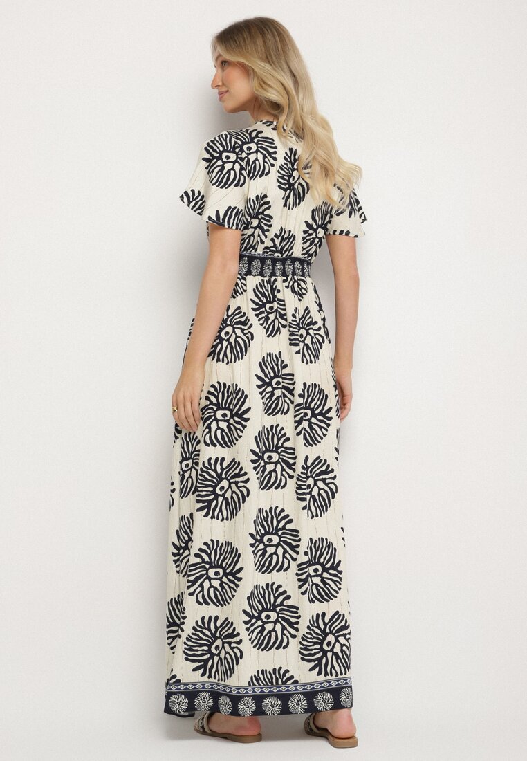 m&d fashion Rochie de viscoză albastră cloș cu decolteu petrecut cu model boho Paldena