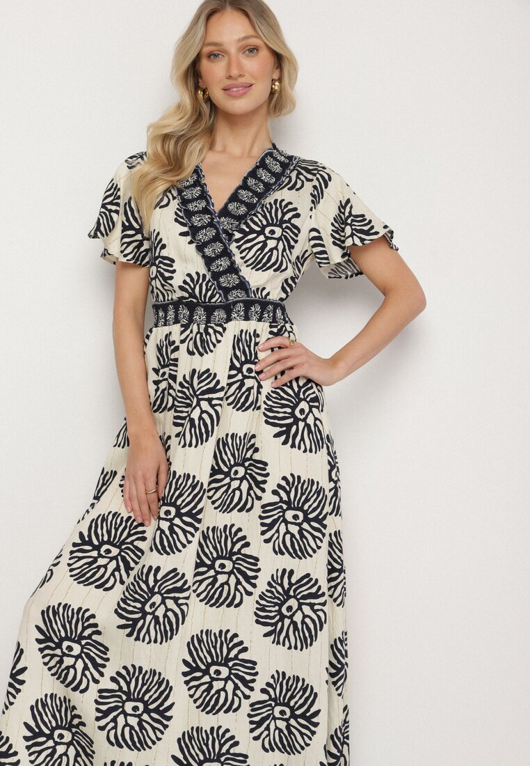 m&d fashion Rochie de viscoză albastră cloș cu decolteu petrecut cu model boho Paldena