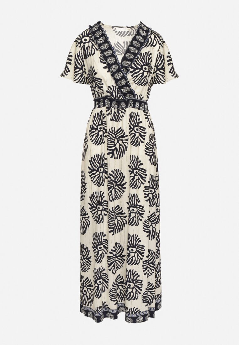 m&d fashion Rochie de viscoză albastră cloș cu decolteu petrecut cu model boho Paldena