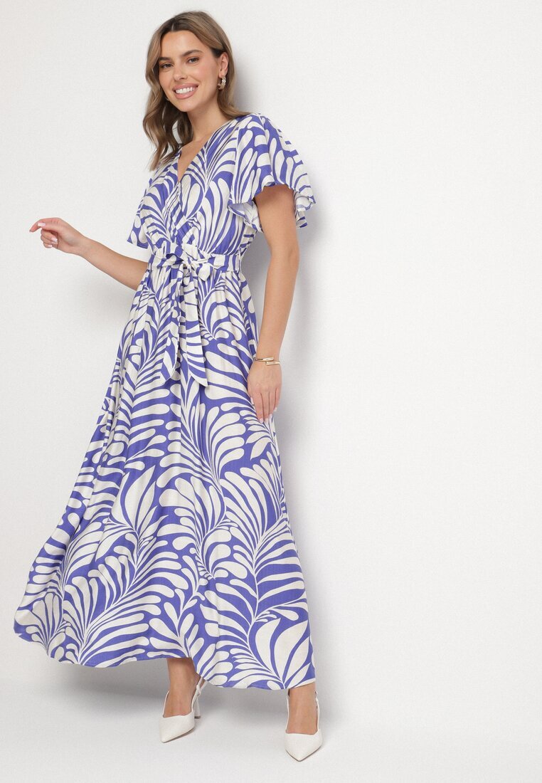 m&d fashion Rochie din viscoză albastră cu croială petrecută cu imprimeu floral Cinea