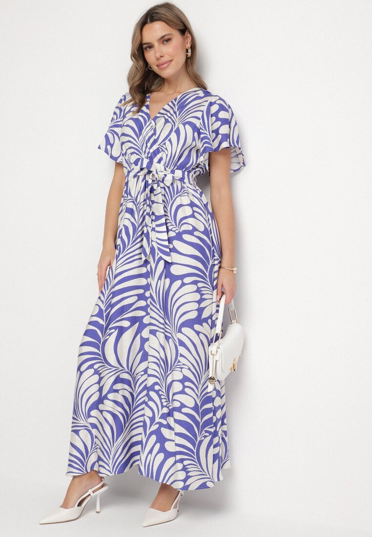 m&d fashion Rochie din viscoză albastră cu croială petrecută cu imprimeu floral Cinea