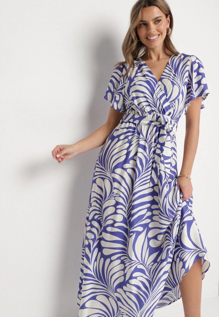 m&d fashion Rochie din viscoză albastră cu croială petrecută cu imprimeu floral Cinea