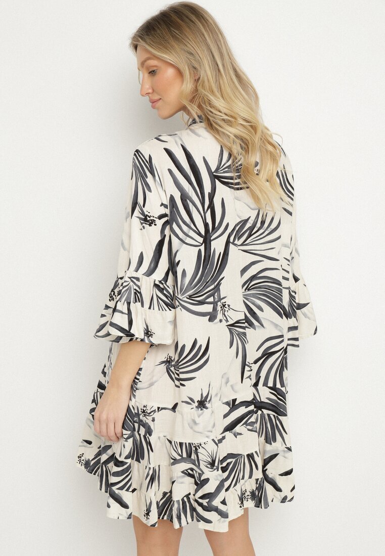 m&d fashion Rochie Gri închis din Viscoză cu croială evazată cu volane cu imprimeu floral Ridiara