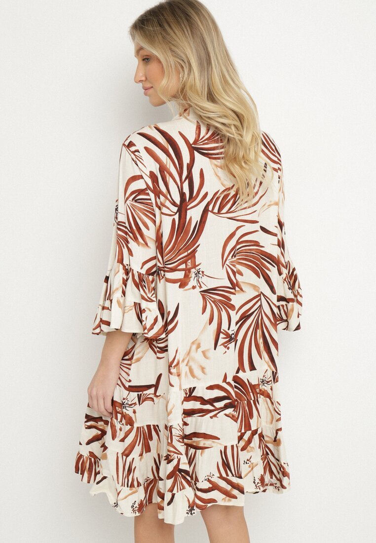 m&d fashion Rochie Maro din Viscoză cu Croi Evazat cu Volane cu Imprimeu Floral Ridiara