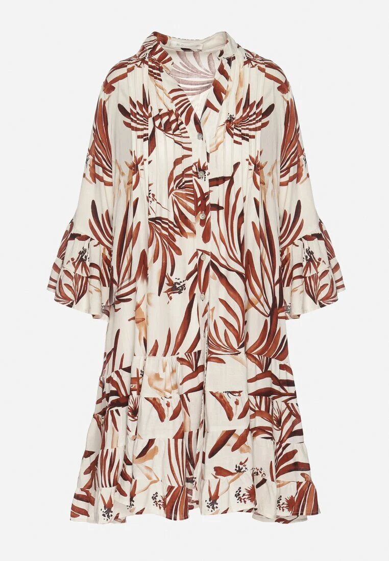 m&d fashion Rochie Maro din Viscoză cu Croi Evazat cu Volane cu Imprimeu Floral Ridiara