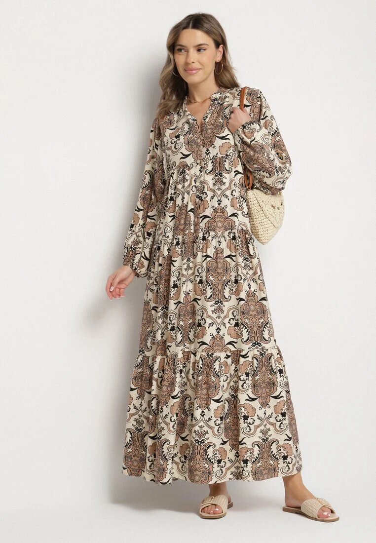 m&d fashion Rochie Maro din Viscoză Evazată cu Decolteu în V Atelida