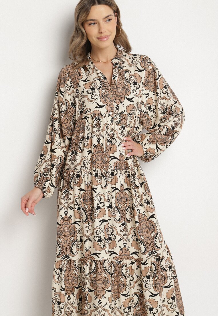 m&d fashion Rochie Maro din Viscoză Evazată cu Decolteu în V Atelida