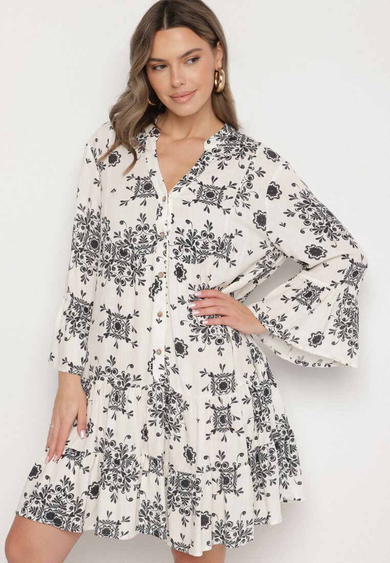m&d fashion Rochie Neagră din Viscoză cu Model Geometric Filavara