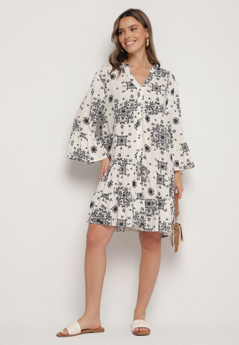 m&d fashion Rochie Neagră din Viscoză cu Model Geometric Filavara